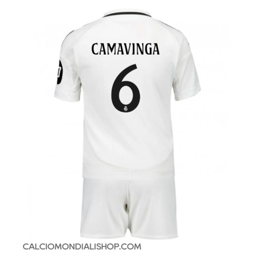 Maglie da calcio Real Madrid Eduardo Camavinga #6 Prima Maglia Bambino 2024-25 Manica Corta (+ Pantaloni corti)